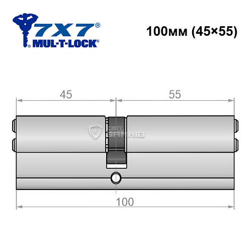 Цилиндр MUL-T-LOCK 7x7 100 (45*55) никель сатин - Фото №4