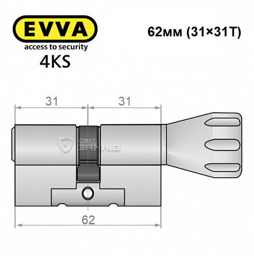 Цилиндр EVVA 4KS 62T (31*31T) никель сатин 5 ключей - Фото №6