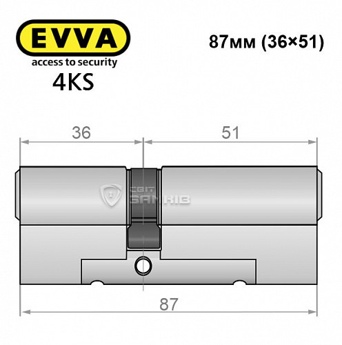 Цилиндр EVVA 4KS 87 (36*51) никель сатин 5 ключей - Фото №4