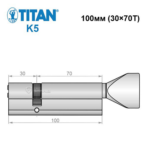 Цилиндр TITAN K5 100T (30*70T) никель сатин - Фото №5