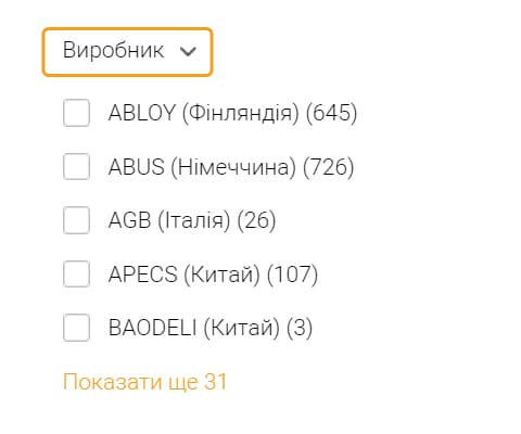 Список виробників