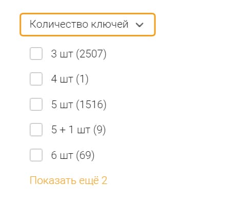 Список количества ключей