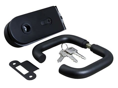 Механизм замка с ручками и планкой GLASS-M-TECH G2012 Комплект замка GLASS-M-TECH G2012 в черном цвете