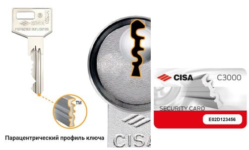 парацентричный профиль ключа CISA C3000 защита от несанкционированного копирования благодаря форме профиля CISA 3D