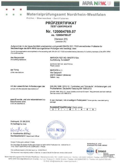 Оригинальный сертификат качества противопожарной фурнитуры