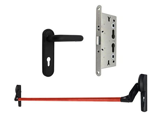 Антипаника врезного монтажа с ручкой, замком и штангой