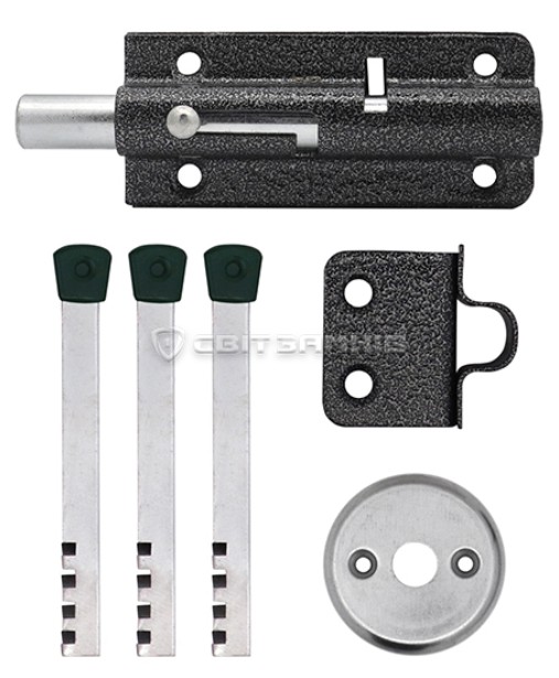 Комплектация реечного механизма закрывания Накладной рельсовый замок с ключами и соответствующей планкой