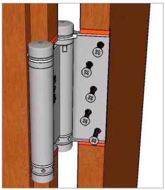 Процесс крепления петли к двери Маятниковая петля крепится к раме