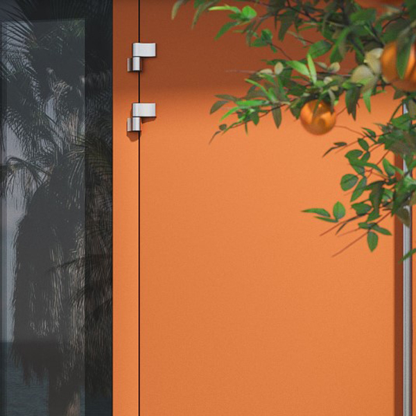 Масивні вхідні двері та два завіси на одну сторону дверей