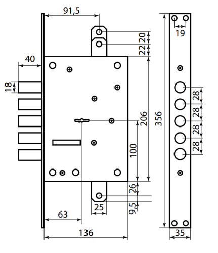 Механізм замка MOTTURA 52.783DM2854 (BS66мм) ключ 40мм - Фото №4