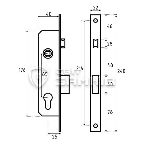 Механізм замка SANTOS 726 (BS25*85мм, 22мм) матовий хром - Фото №5