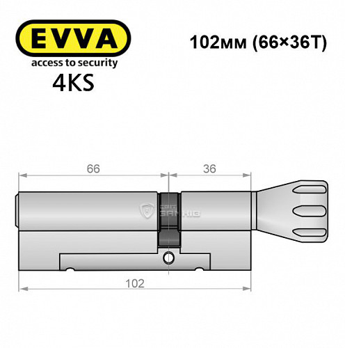 Цилиндр EVVA 4KS 102T (66*36T) никель сатин 5 ключей - Фото №8