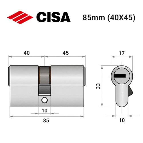 Цилиндр CISA ASIX P8 85 (40*45) никель матовый 3 ключа - Фото №9