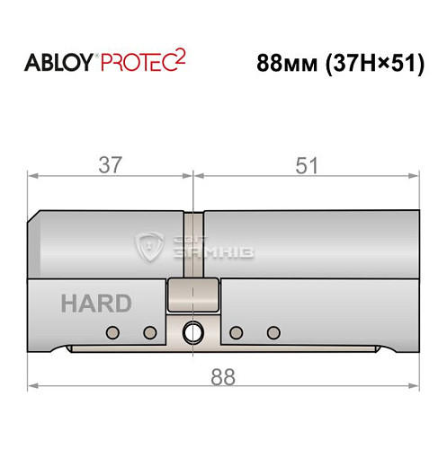 Циліндр ABLOY Protec2 88 (37H*51) (H - гартована сторона) хром полірований - Фото №4