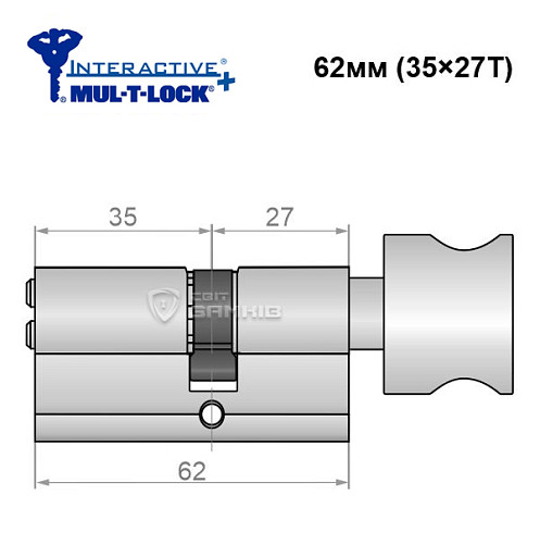 Циліндр MUL-T-LOCK MTL600/Interactive+ 62T (35*27T) нікель сатин - Фото №6