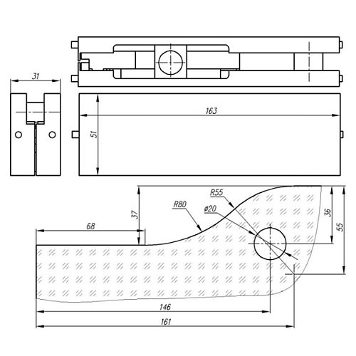 Петля GLASS-M-TECH EK-20 верхняя под ось сатин - Фото №4