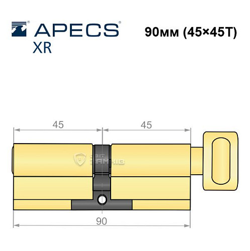 Цилиндр APECS XR 90Т (45*45Т) латунь матовая - Фото №5