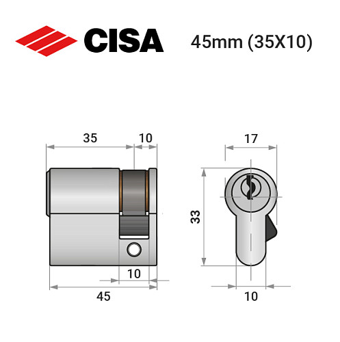 Цилиндр половинка CISA C2000 45 (35*10) никель матовый - Фото №7