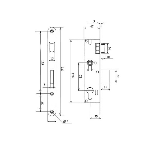 Механизм замка KUROWSKI Z12W (BS35*72мм) желтый крашеный  - Фото №3