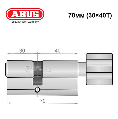Циліндр ABUS S60P 70T (30*40T) нікель - Фото №7