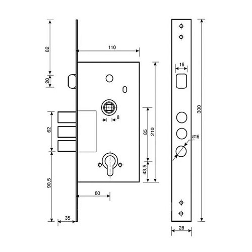 Механізм замка APECS T-52 (BS60*85мм) NI нікель - Фото №3