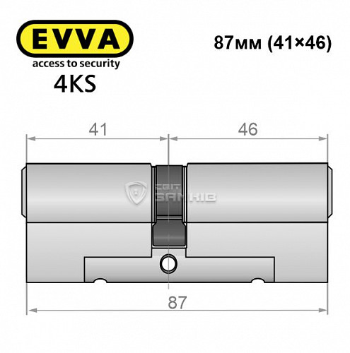 Цилиндр EVVA 4KS 87 (41*46) никель сатин 5 ключей - Фото №4