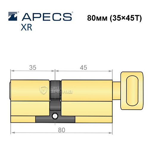 Цилиндр APECS XR 80Т (35*45Т) латунь матовая - Фото №5