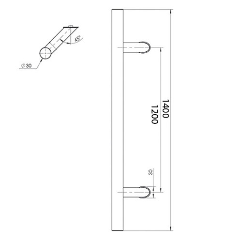 Ручка скоба ABELIX Aspen L:1400mm X:1200-45° 30mm SS нерж. сталь (половинка) - Фото №9