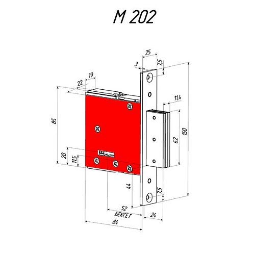 Механизм замка RADLOCK M 202У (BS52мм) длинный ключ - Фото №8