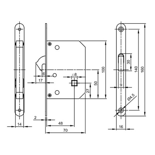 Комплект замка для раздвижной системы VALCOMP 123,5x38 мм WC никель - Фото №4