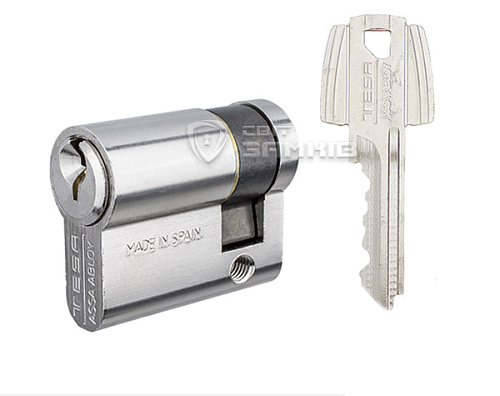 Цилиндр половинка TESA TE5 60 (50*10) никель сатин 3 ключа - Фото №1