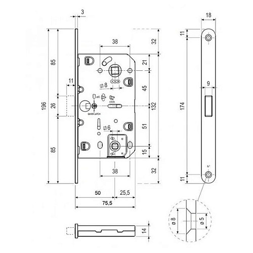 Механизм замка CLASS 410B-S Magnet (BS50*96мм) WC магнит.язычок Black mat черный матовый - Фото №3