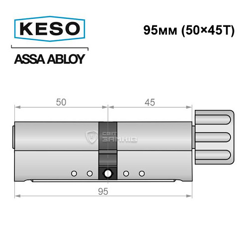 Циліндр KESO 8000 95T (50*45T) нікель сатин 5 ключа - Фото №9