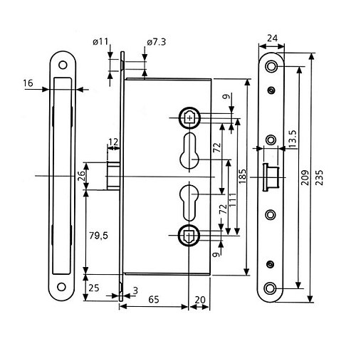 Механизм замка антипаника TESA CF65 (BS65*72мм) для активной створки проходной двери - Фото №5