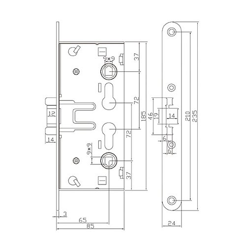 Механизм замка SANTOS 1739 (BS65*72мм) противопожарный нержавеющая сталь - Фото №6