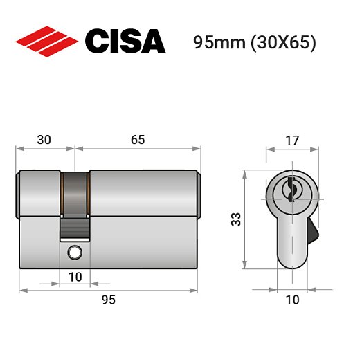 Цилиндр CISA C2000 95 (30*65) никель матовый 5 ключей - Фото №8