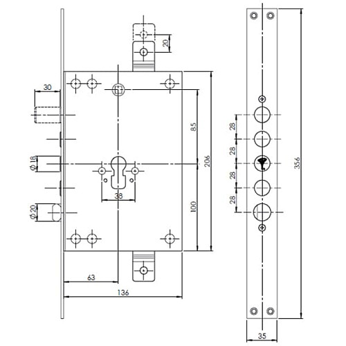 Механизм замка MUL-T-LOCK A528 (BS63 * 85мм) хром полированный без об.планки - Фото №9