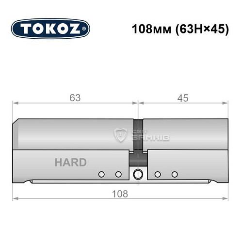 Циліндр TOKOZ Pro400 108 (63H*45) (H - гартована сторона) нікель матовий - Фото №5