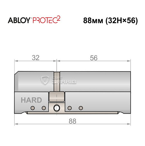 Циліндр ABLOY Protec2 88 (32H*56) (H - гартована сторона) хром полірований - Фото №4