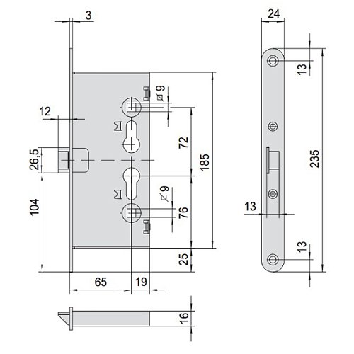 Механізм замка врізної антипаніки CISA 43117 (BS65*72мм) - Фото №6
