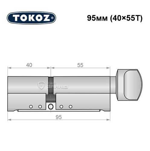 Циліндр TOKOZ Pro300 95T (40*55T) нікель матовий - Фото №6