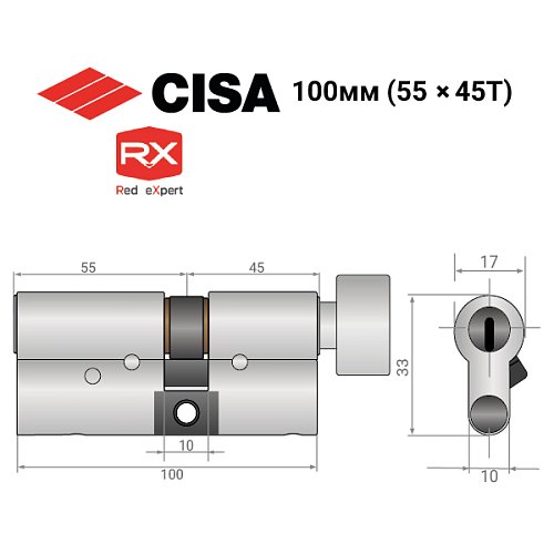 Циліндр CISA RX (модульний) 100T (55*45T) нікель матовий 3 ключі - Фото №14