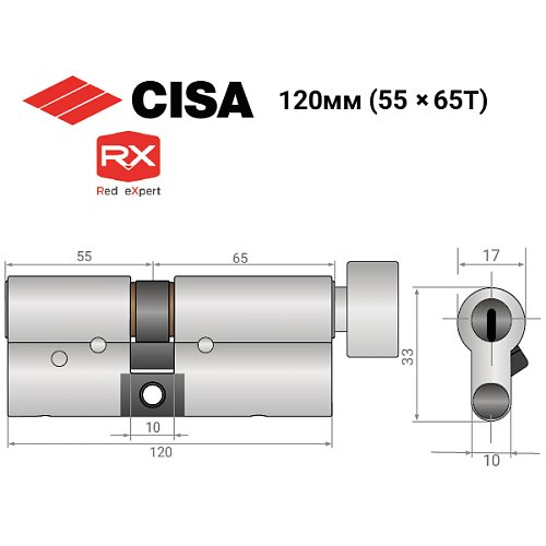 Циліндр CISA RX (модульний) 120T (55*65T) нікель матовий 3 ключі - Фото №14