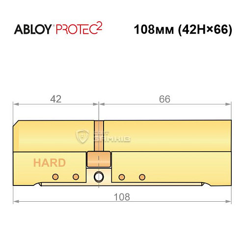 Циліндр ABLOY Protec2 108 (42H*66) (H - гартована сторона) латунь полірована - Фото №6