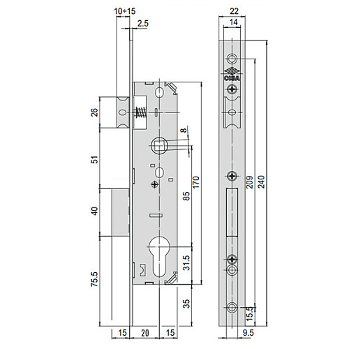 Механізм замка CISA 44661.20.0.20 язичок (BS20*85мм, 22 мм) нержавіюча сталь - Фото №7