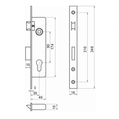 Механизм замка LOB Z-935B (BS35*90мм, 16мм) без обратн. планки - Фото №2