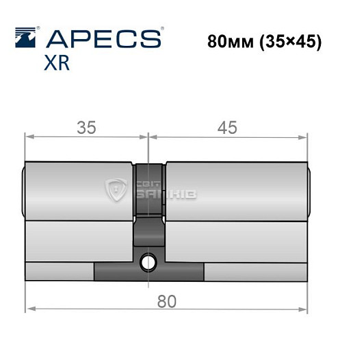 Циліндр APECS XR 80 (35*45) нікель сатин - Фото №4
