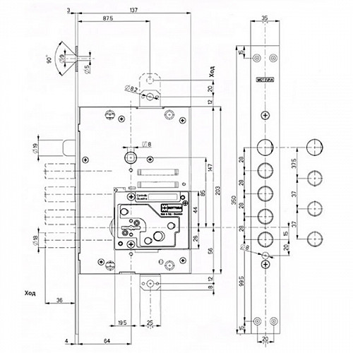 Механизм замка MOTTURA 52.J525D8005DC4O (BS67мм) R правый - Фото №8