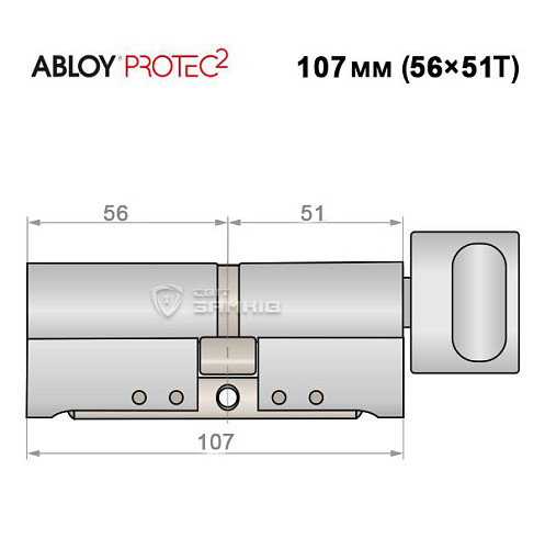 Циліндр ABLOY Protec2 107T (56*51T) хром полірований - Фото №5