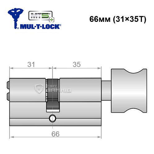 Циліндр MUL-T-LOCK MTL800/MT5+ MOD 66T (31*35T) (модульний) нікель сатин - Фото №6